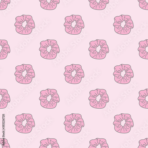 Pastel pink scrunchies repeat pattern vector background.