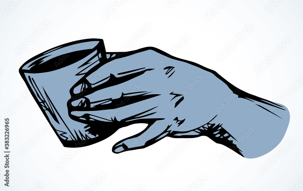 Obraz premium Hand with cup. Vector drawing