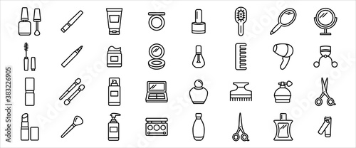 Simple Set of cosmetic and beauty makeup Related Vector icon graphic design. Contains such Icons as hair comb, face powder, lotion, foundation, mascara and more