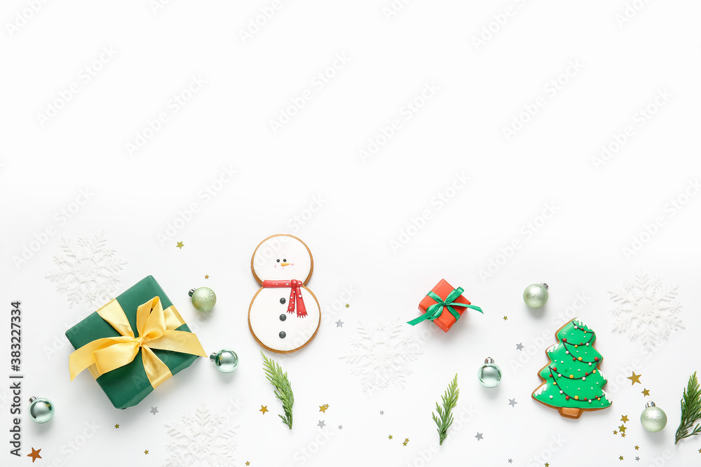 Obraz premium Beautiful New Year composition on white background