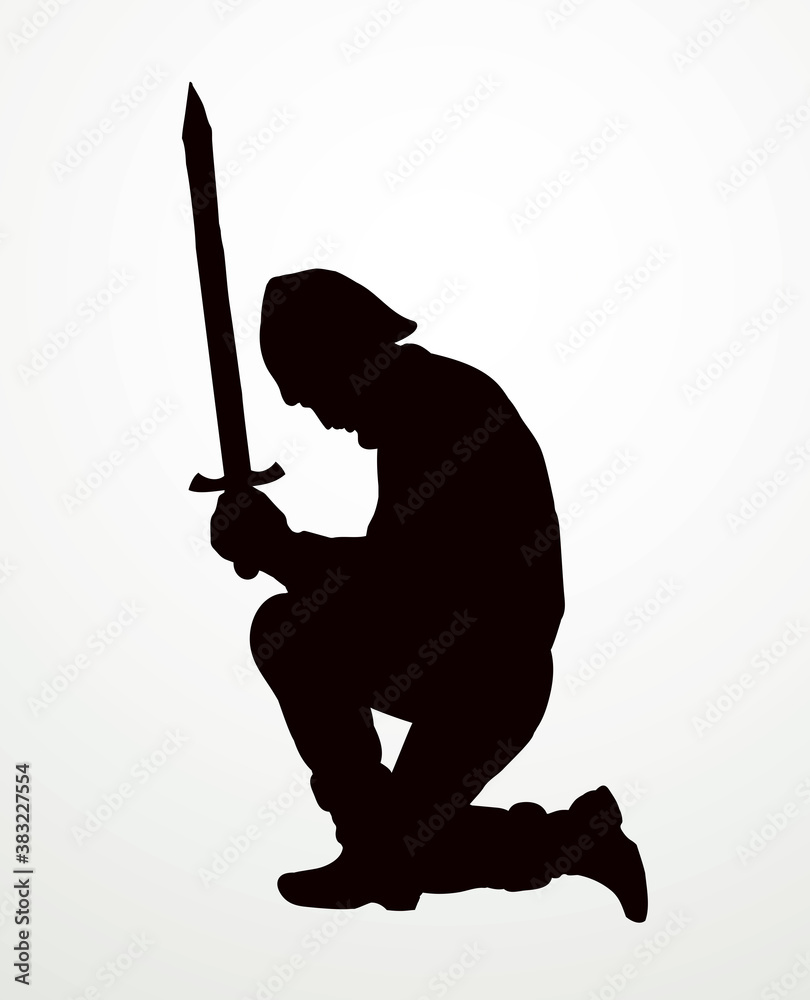 Kneeling knight with a sword. Vector drawing Stock Vector Adobe Stock