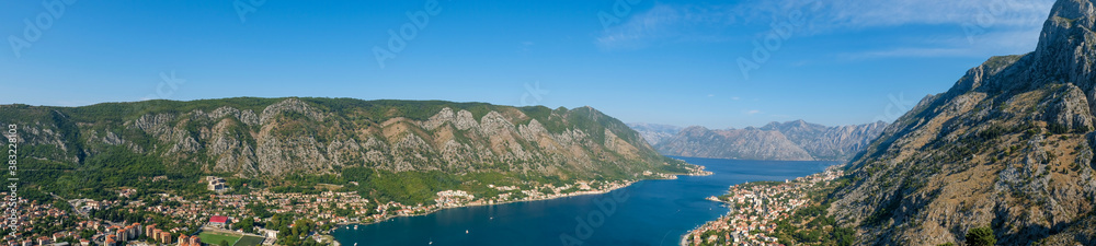 Panoramic view of Kotor Bay, Montenegro. Harbor of Kotor.