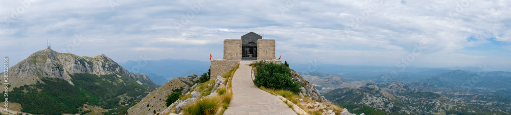 Negosh Mausoleum on the top of mount Lovcen. Lovcen National Park, Montenegro. Panoramic view.