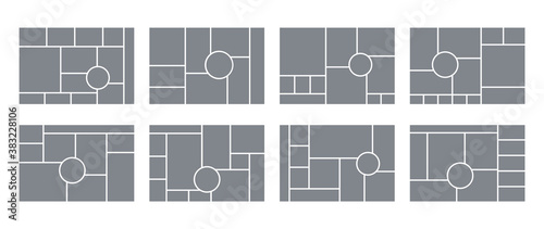 Photo collage grid. Mood board square template. Vector illustration. Mosaic picture album.