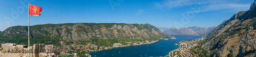 Panoramic view of harbor of Kotor, Montenegro. Kotor bay, Adriatic sea.