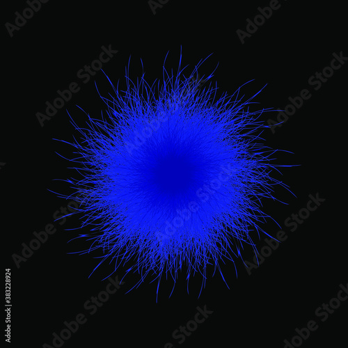 Blue pompon. Fluffy pompon isolated. Fur ball. 3D vector illustration.
