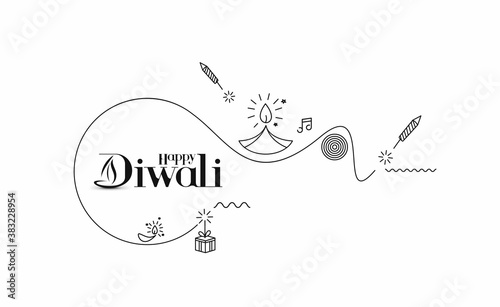 Happy Diwali text with Rocket firecrackers design. Poster Banner Vector illustration.