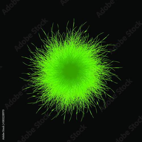 Green pompon. Fluffy pompon isolated. Fur ball. 3D vector illustration.