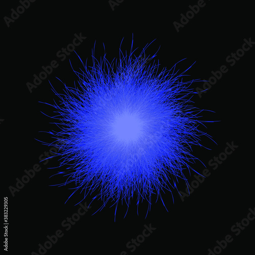 Blue pompon. Fluffy pompon isolated. Fur ball. 3D vector illustration.