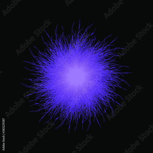 Blue pompon. Fluffy pompon isolated. Fur ball. 3D vector illustration.