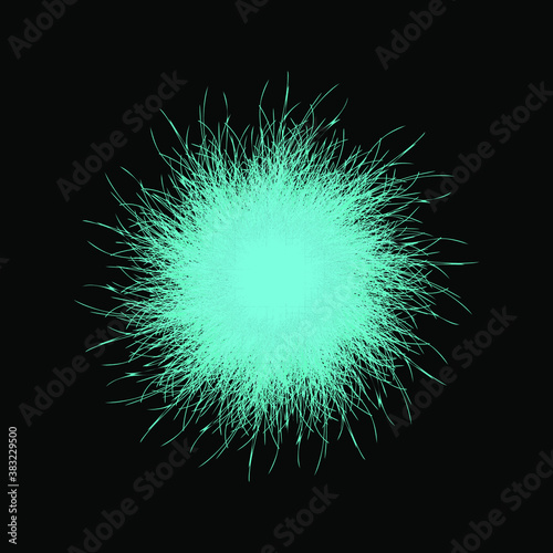Blue pompon. Fluffy pompon isolated. Fur ball. 3D vector illustration.