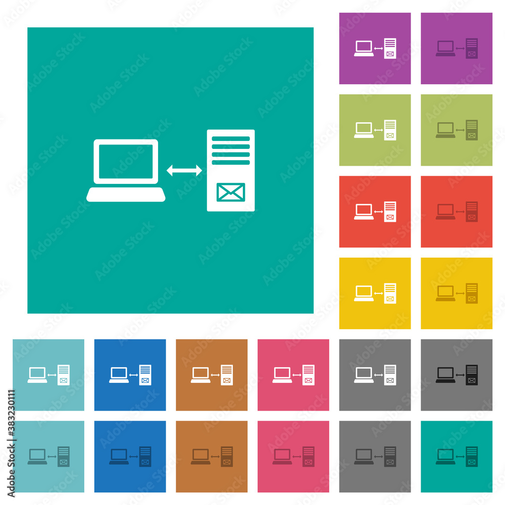 Single connection to mail server square flat multi colored icons Single connection to mail server square flat multi colored icons
