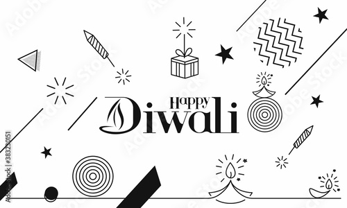 Happy Diwali text with Rocket firecrackers design. Poster Banner Vector illustration.