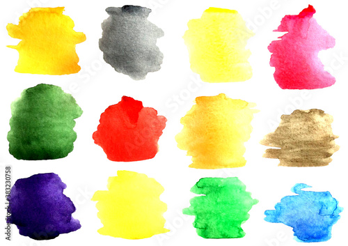 Set of colorful watercolor stains. Hand drawing spots.