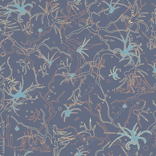 Vintage texture for fabric in pastel colors. Seamless abstract pattern of trees and branches for decoration of fabric, tiles, home textiles and paper.