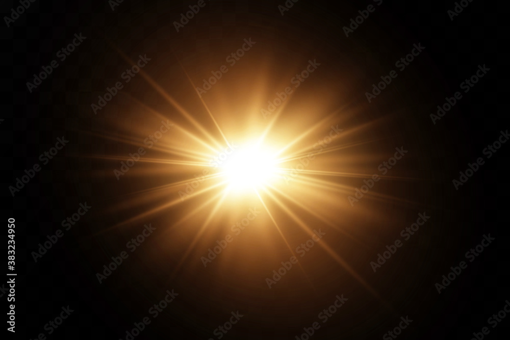 Sun burst. Shining stars. Shining stars isolated on black background. Effects,glitter, explosion, golden light. Vector illustration.Set. 