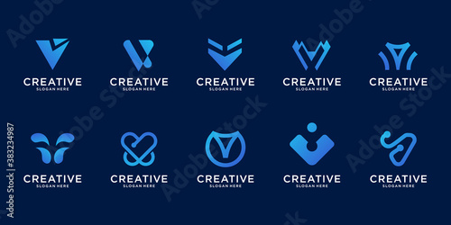 Abstract logo illustration graphic in modern style.letter v logo, good for internet, tech, brand, advertising.Premium Vector