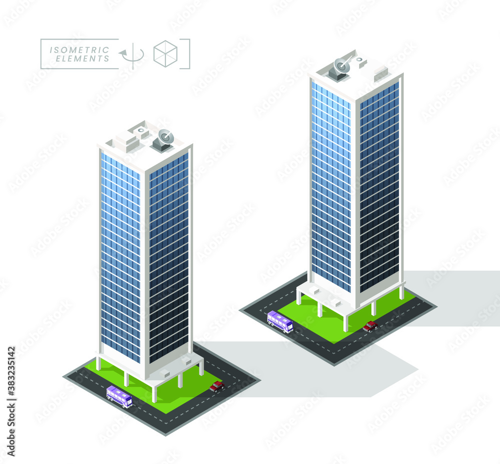 Isometric High Quality City Building with Shadows on Background . Isolated Vector Elements Isometric High Quality City Building with Shadows on Background . Isolated Vector Elements