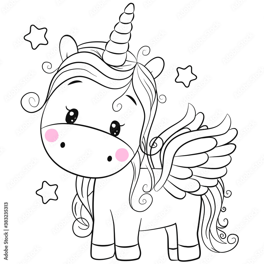 Cartoon Unicorn Outlined for Coloring Book Isolated on a White Background  Stock Vector - Illustration of isolated, head: 154069239