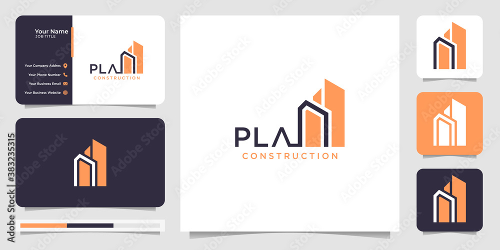 Fototapeta premium Work mark real estate,construction,building logo design with business card style. Premium Vector