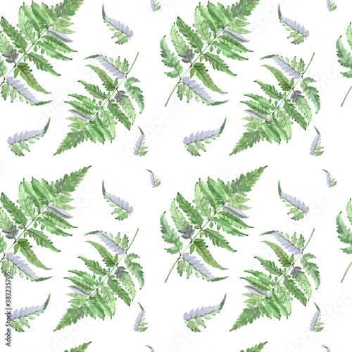 Watercolor fern leaves seamless pattern. Forest theme.