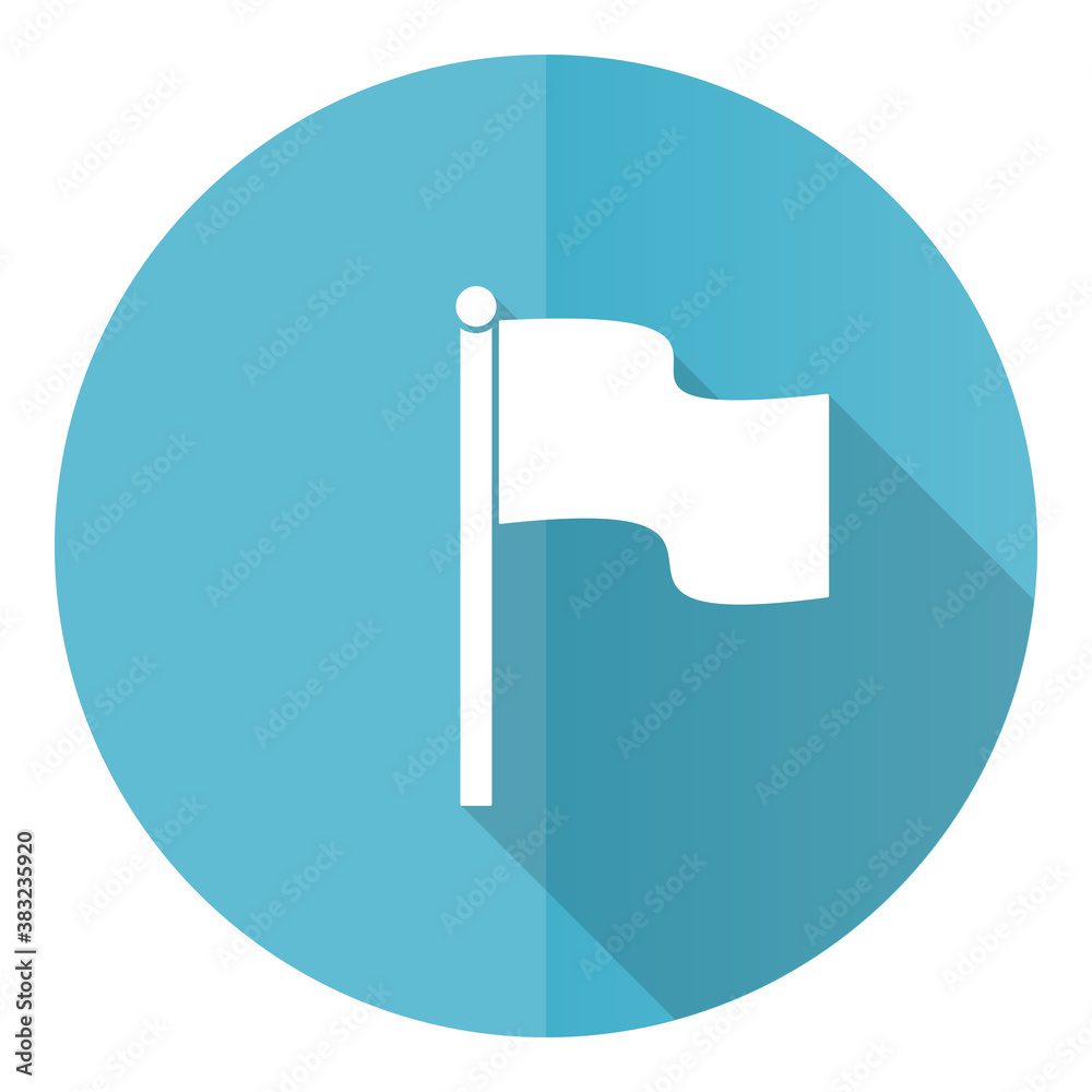 Flag vector icon, flat design blue round web button isolated on white background Flag vector icon, flat design blue round web button isolated on white background