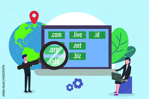 SEO vector concept: Business team working together choosing the right domain name