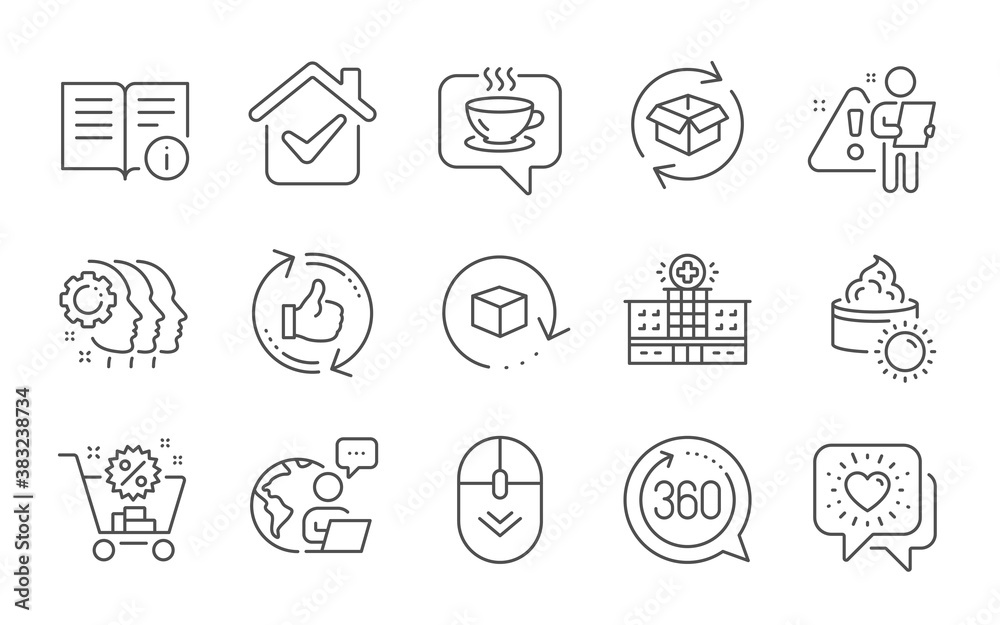 Scroll down, Technical info and Return package line icons set. Coffee, Shopping cart and Hospital building signs. Return parcel, Employees teamwork and Friends chat symbols. Line icons set. Vector Scroll down, Technical info and Return package line icons set. Coffee, Shopping cart and Hospital building signs. Return parcel, Employees teamwork and Friends chat symbols. Line icons set. Vector