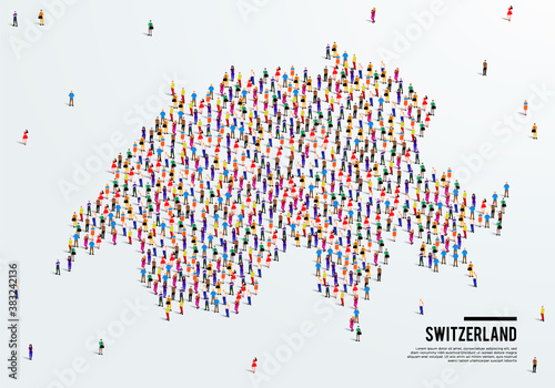 Switzerland Map. Large group of people form to create a shape of Switzerland Map. vector illustration.