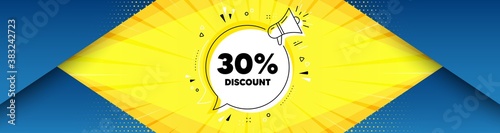 30% Discount. Background with offer speech bubble. Sale offer price sign. Special offer symbol. Best advertising coupon banner. Discount badge shape message. Abstract yellow background. Vector