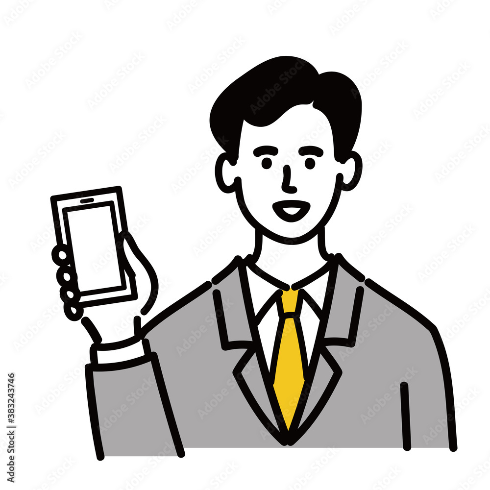 男性　若い　スーツ　ベクター　ポップ　携帯電話　スマホ
