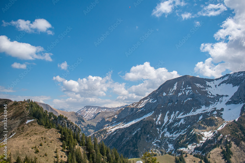 Fototapeta premium Beautiful swiss alps mountains. Alpine meadows. 