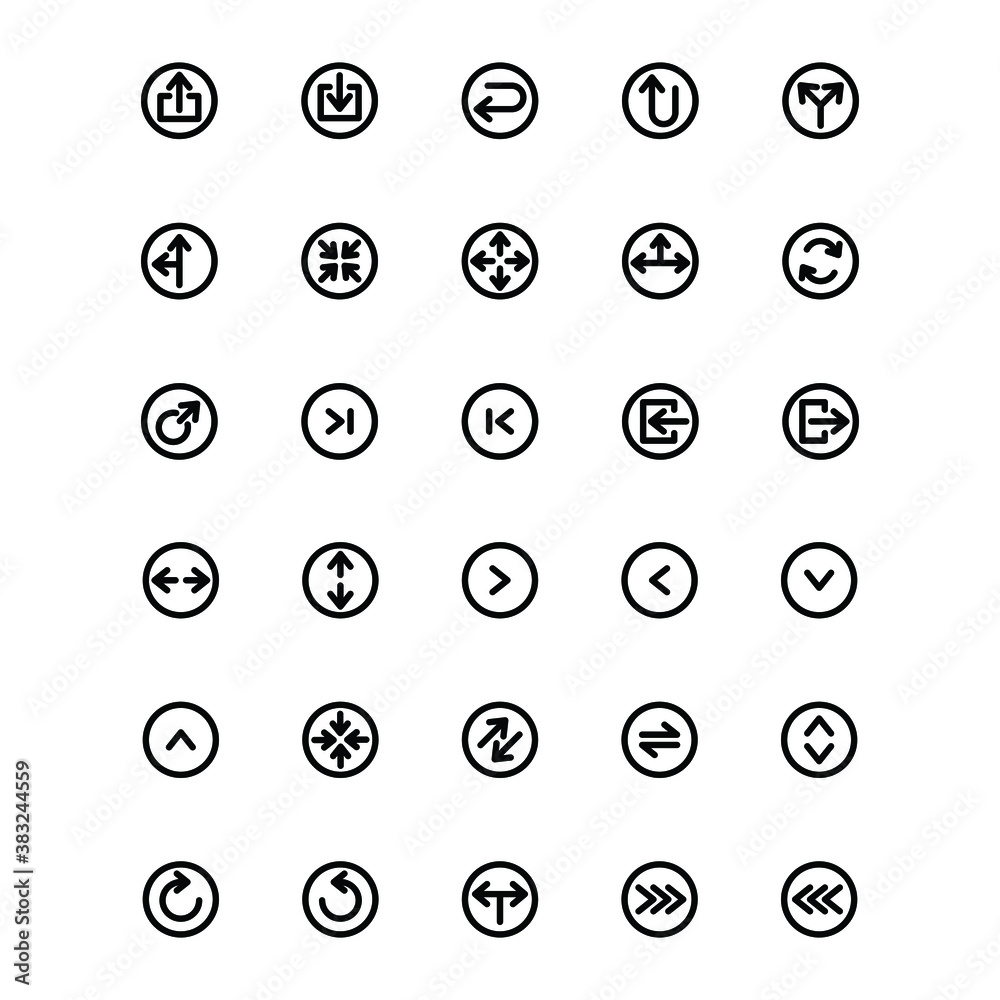 Simple icon set of associated symbols and arrows on a white background ...