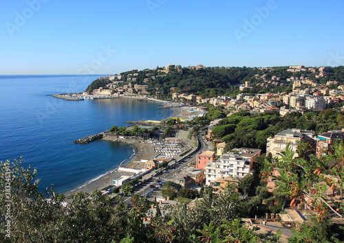Panorama of Arenzano with its gulf characteristics and the view that sweeps towards Cogoleto. Arenzano is a town on the western Ligurian Riviera.