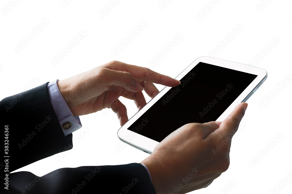 Close-up of business hands using mobile smartphone mockup, online marketing and technology digital transformation concept