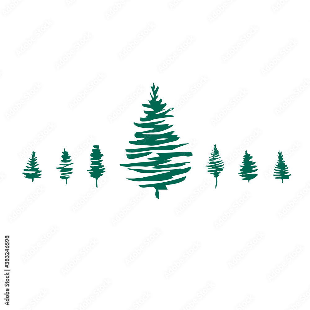 Obraz premium Christmas trees vector set. Pine tree, fir tree. Green silhouettes illustration isolated on white background