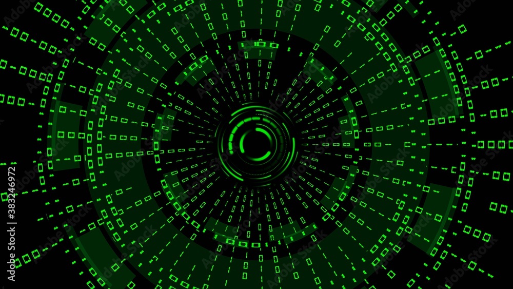 Abstract futuristic background of matrix style binary code built into HUD elements - digital systems technology theme - cyber internet or network concept - 3D illustration Abstract futuristic background of matrix style binary code built into HUD elements - digital systems technology theme - cyber internet or network concept - 3D illustration