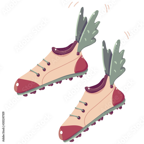 Track shoe with wings vector cartoon illustration isolated on a white background.