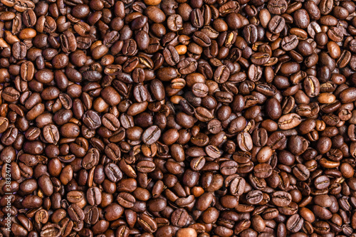 Roasted coffee beans pattern background  flat lay