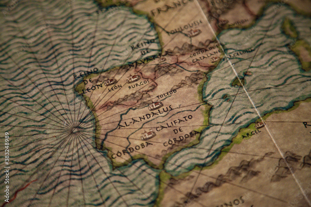 Mapa antiguo de peninsula Ibérica con reinos árabes Mapa antiguo de peninsula Ibérica con reinos árabes