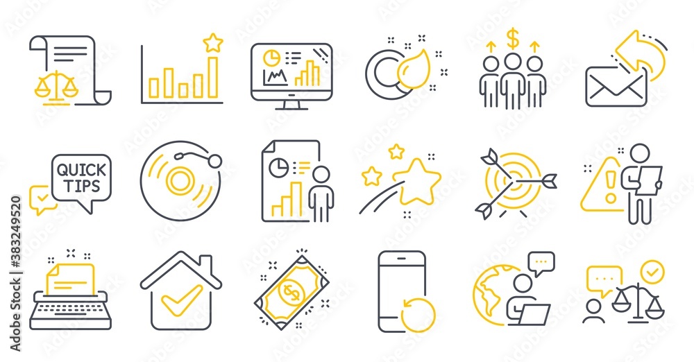 Set of Education icons, such as Payment, Meeting, Analytics graph symbols. Lawyer, Business report, Quick tips signs. Target, Paint brush, Recovery phone. Efficacy, Typewriter, Share mail. Vector Set of Education icons, such as Payment, Meeting, Analytics graph symbols. Lawyer, Business report, Quick tips signs. Target, Paint brush, Recovery phone. Efficacy, Typewriter, Share mail. Vector