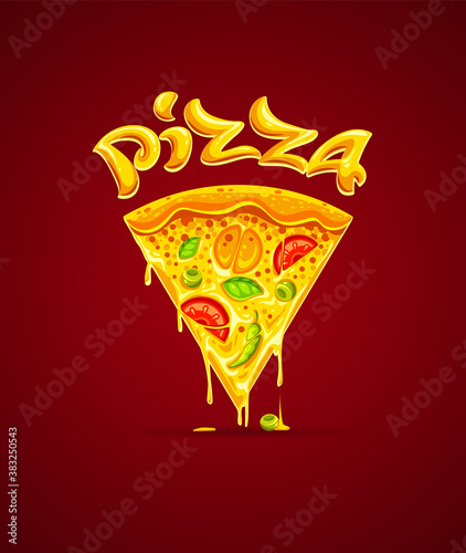 Italian pizza with cheese mozzarella. Fast food icon. Illustration.