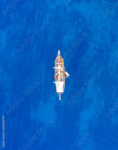 View of a boat from top in Mediterranean Sea...