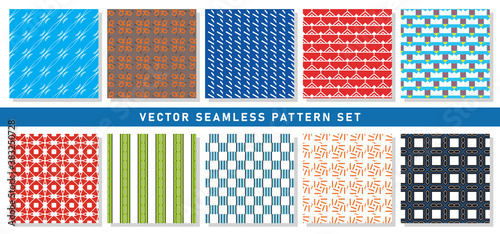 Vector seamless pattern texture background set with geometric shapes