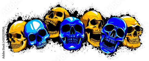 Vector illustration group of human skulls. Human skull design for characters.