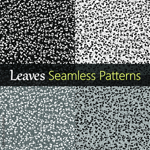 Set of 4 leaves patterns. Branches with leaves. Seamless pattern.