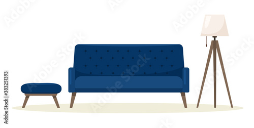 Modern sofa with a floor lamp. Vector illustration in flat style.