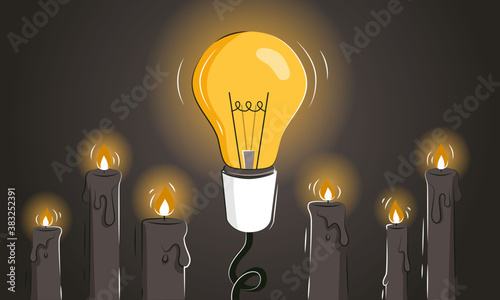 Game changer abstract vector illustration with the light bulb among candles as a concept of innovative ideas and new solutions. Thinking outside the box as a leadership strategy. Pioneer metaphor