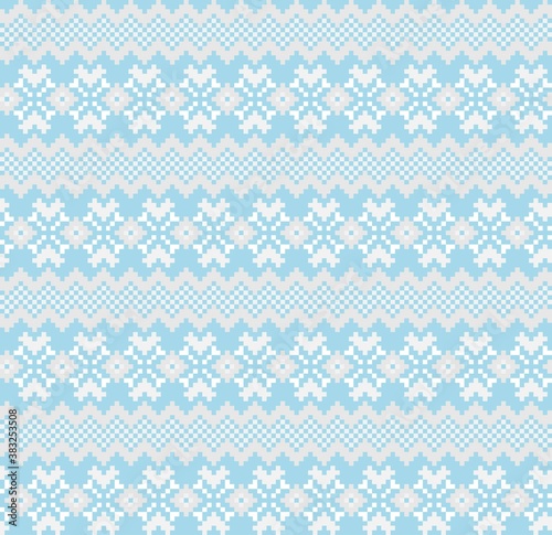 Sky Blue Christmas Fair Isle Seamless Pattern Background