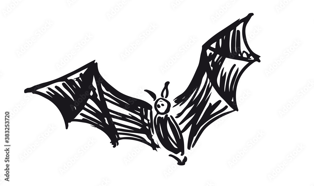 Fototapeta premium Flying bat, grunge illustration, vector.